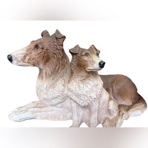 Vintage large Homco resin rough Collie mom and baby statue